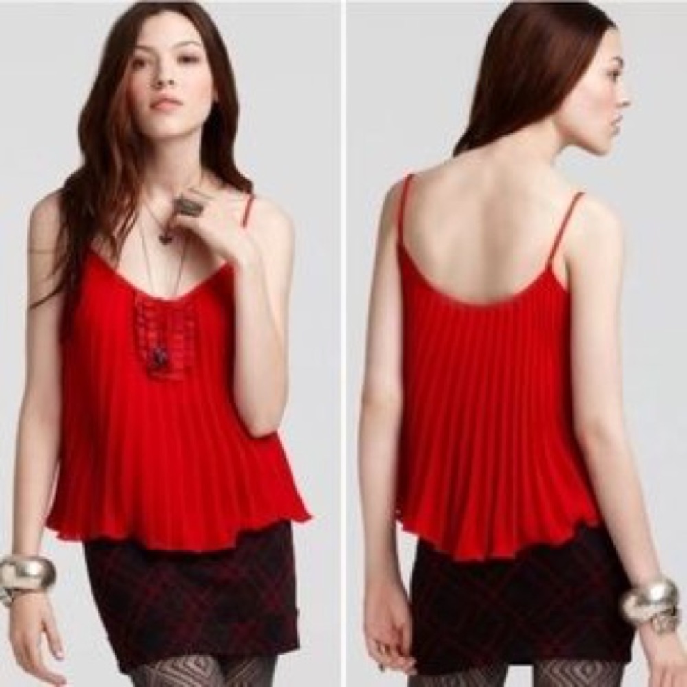 Free People Red Pleated Top